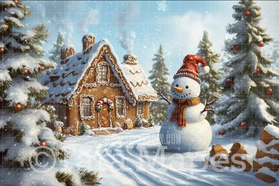 Snowman Digital Backdrop - Free Snow overlay - Snowman by Gingerbread House Christmas Holiday Digital Background Backdrop JPG