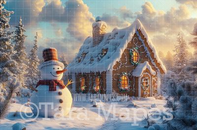Snowman Digital Backdrop - Free Snow overlay - Snowman by Gingerbread House Christmas Holiday Digital Background Backdrop JPG