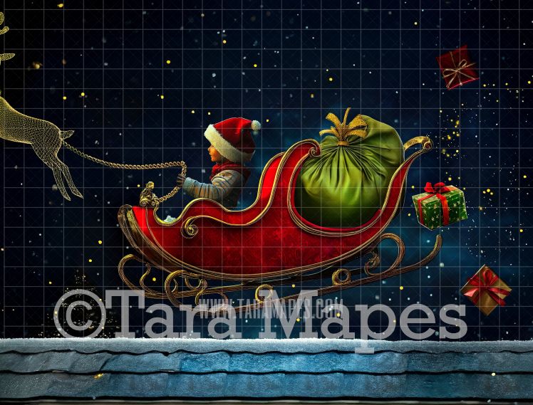 Santa Sleigh Digital Backdrop - Christmas Digital Background