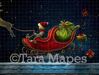 Santa Sleigh Digital Backdrop - Christmas Digital Background