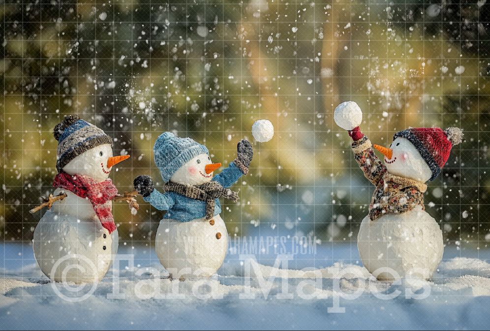 Snowman Snowball Fight Digital Backdrop - Free Snow overlay - Christmas Holiday Digital Background Backdrop JPG