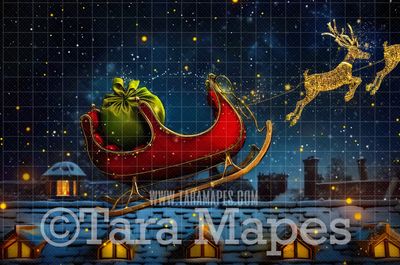 Santa Sleigh Digital Backdrop - Christmas Digital Background