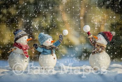 Snowman Snowball Fight Digital Backdrop - Free Snow overlay - Christmas Holiday Digital Background Backdrop JPG