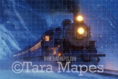 Christmas Train Digital Backdrop - Christmas Digital Background Backdrop JPG - Free Snow Overlay