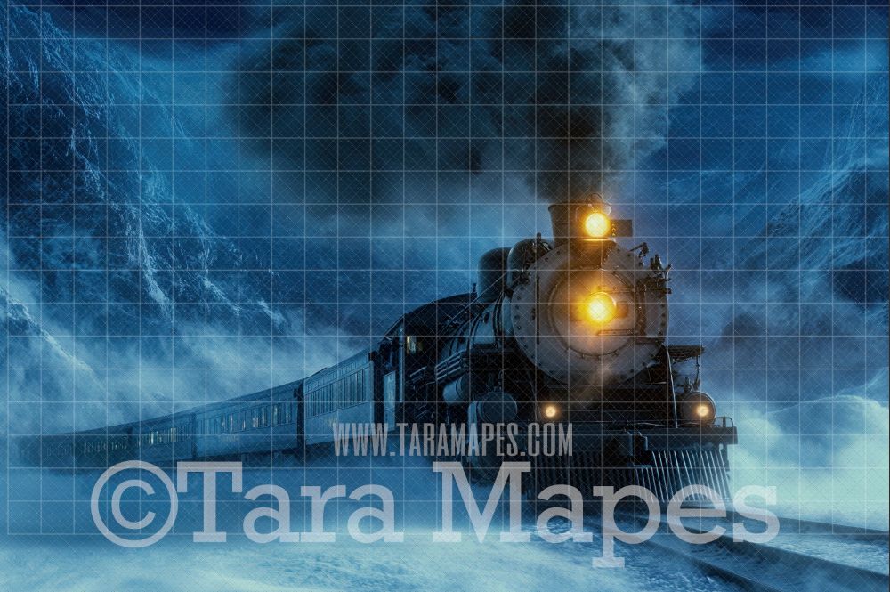 Christmas Train Digital Backdrop - Christmas Digital Background Backdrop JPG - Free Snow Overlay