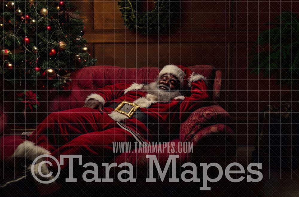 Black Santa Digital Backdrop - Black Santa Sleeping on Chair - Christmas Digital Background