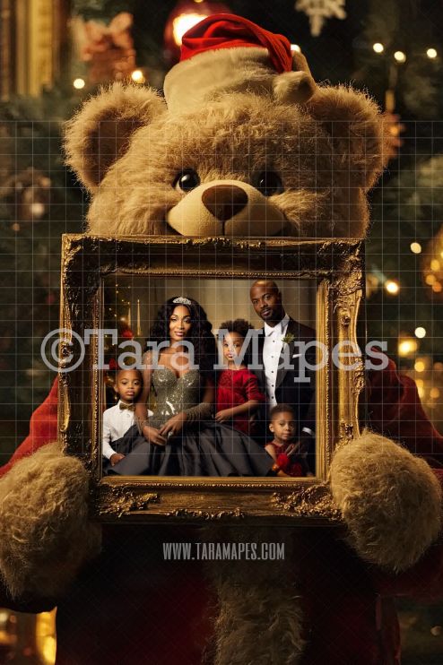 Teddy Bear Holding Christmas Frame Digital Frame - Layered PSD Christmas Frame Digital Background - Backdrop