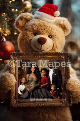 Teddy Bear Holding Christmas Frame Digital Frame - Layered PSD Christmas Frame Digital Background - Backdrop