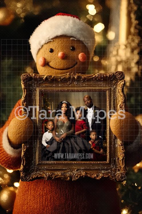 Gingerbread Man Holding Christmas Frame Digital Frame - Layered PSD Christmas Frame Digital Background - Backdrop