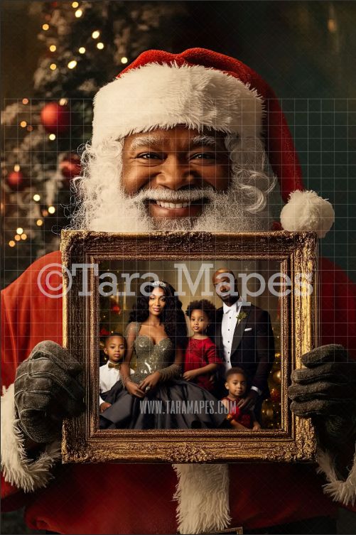 Black Santa Holding Christmas Frame Digital Frame - Layered PSD Christmas Frame Digital Background - Backdrop