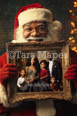 Black Santa Holding Christmas Frame Digital Frame - Layered PSD Christmas Frame Digital Background - Backdrop