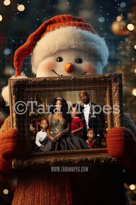 Snowman Holding Christmas Frame Digital Frame - Layered PSD Christmas Frame Digital Background - Backdrop