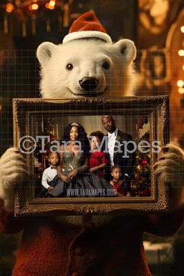 Polar Bear Holding Christmas Frame Digital Frame - Layered PSD Christmas Frame Digital Background - Backdrop