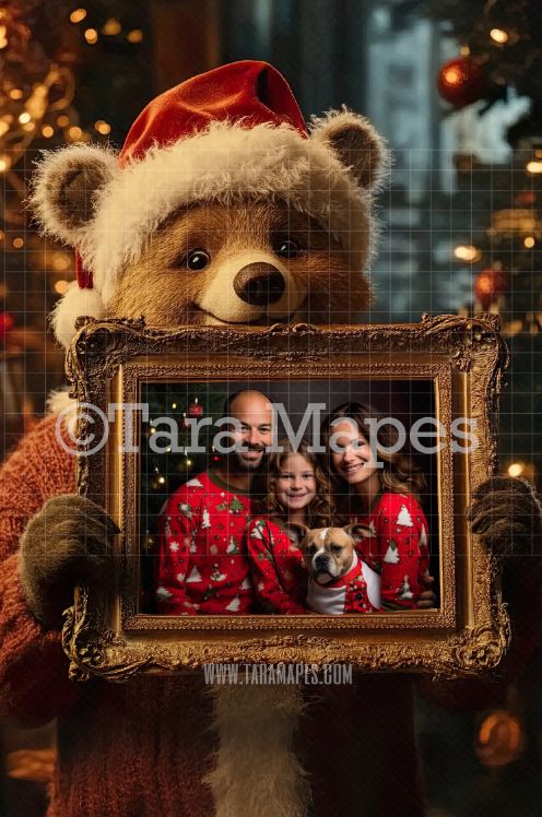 Teddy Bear Holding Christmas Frame Digital Frame - Layered PSD Christmas Frame Digital Background - Backdrop