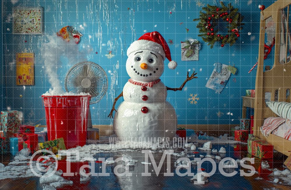 Melting Snowman Digital Backdrop - Christmas Digital Background
