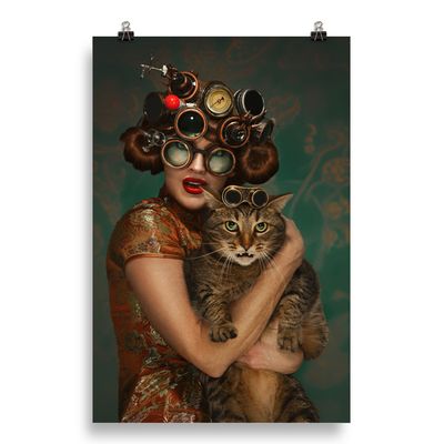 Clockwork Tabby Steampunk Photo paper poster