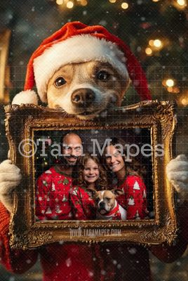 Dog Holding Christmas Frame Digital Frame - Layered PSD Christmas Frame Digital Background - Backdrop