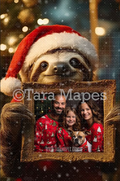 Sloth Holding Christmas Frame Digital Frame - Layered PSD Christmas Frame Digital Background - Backdrop