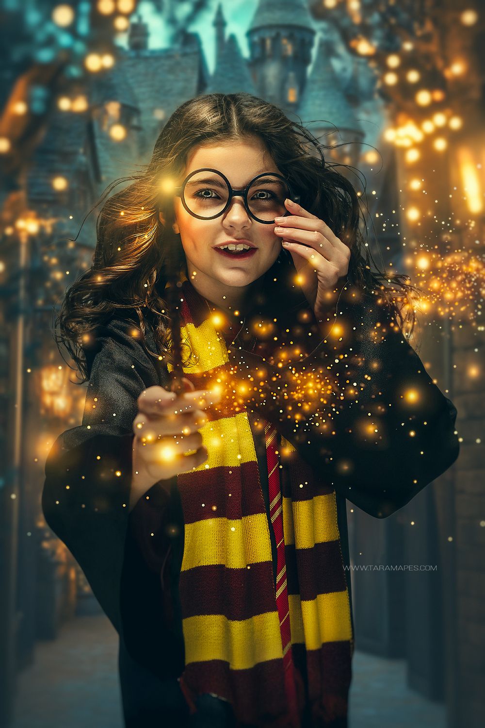 Wizard Alley with Lights Digital Backdrop -  Magic Wizard Digital Background