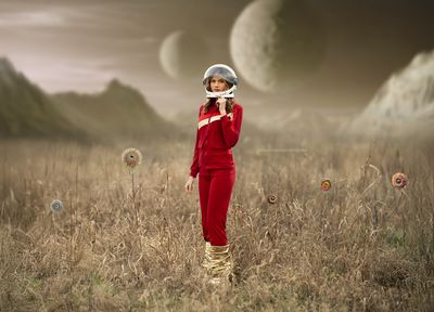 Alien Landscape with Flowers with Eyes -  Digital Background JPG FILE