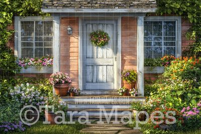 Spring Porch Digital Background Backdrop -  Easter House Spring  JPG file Digital Background
