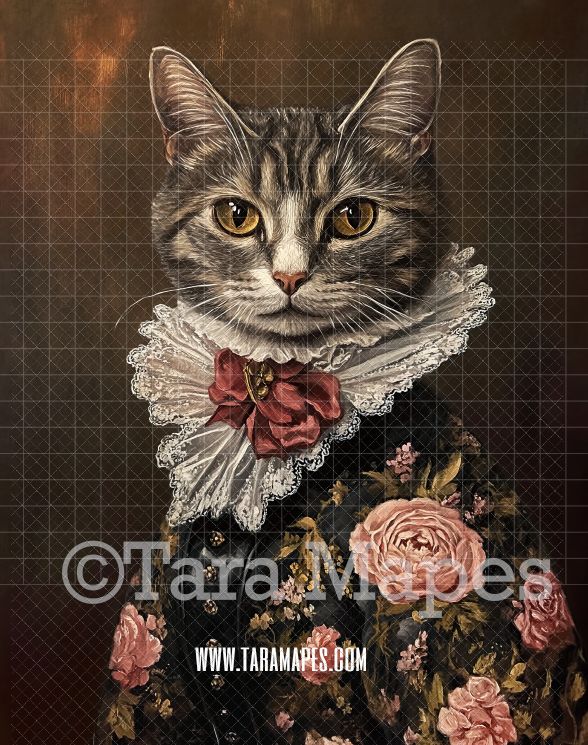 Renaissance Pet Portrait PSD Template- Pet Painting Portrait 04    - Layered PSD Digital Background Backdrop