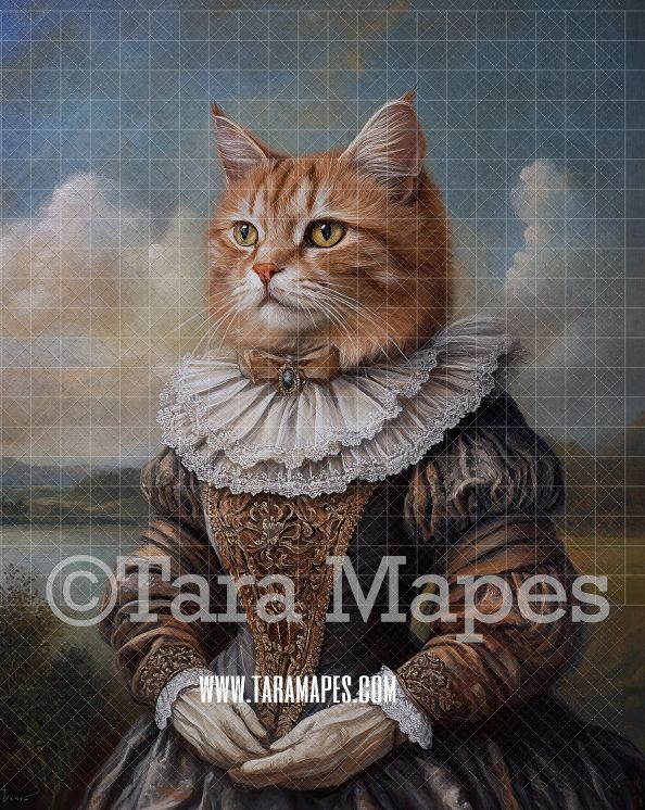 Renaissance Pet Portrait PSD Template- Pet Painting Portrait 05    - Layered PSD Digital Background Backdrop