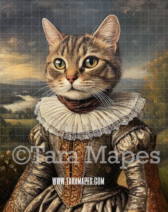 Renaissance Pet Portrait PSD Template- Pet Painting Portrait 06    - Layered PSD Digital Background Backdrop