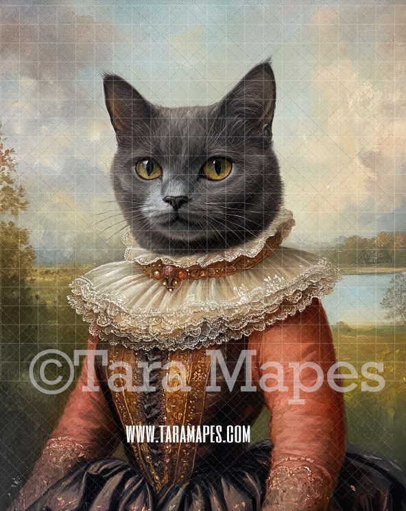 Renaissance Pet Portrait PSD Template- Pet Painting Portrait 07    - Layered PSD Digital Background Backdrop