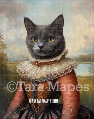 Renaissance Pet Portrait PSD Template- Pet Painting Portrait 07    - Layered PSD Digital Background Backdrop