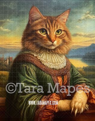 Renaissance Pet Portrait PSD Template- Pet Painting Portrait 14    - Layered PSD Digital Background Backdrop