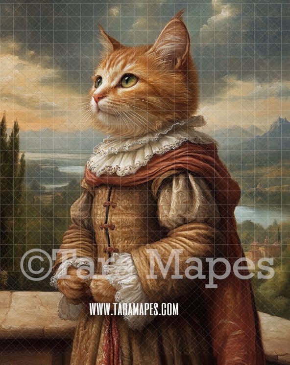 Renaissance Pet Portrait PSD Template- Pet Painting Portrait 11    - Layered PSD Digital Background Backdrop