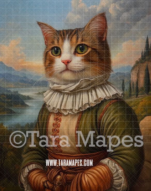 Renaissance Pet Portrait PSD Template- Pet Painting Portrait 12    - Layered PSD Digital Background Backdrop