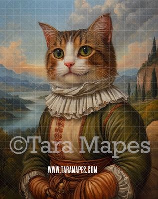 Renaissance Pet Portrait PSD Template- Pet Painting Portrait 12    - Layered PSD Digital Background Backdrop