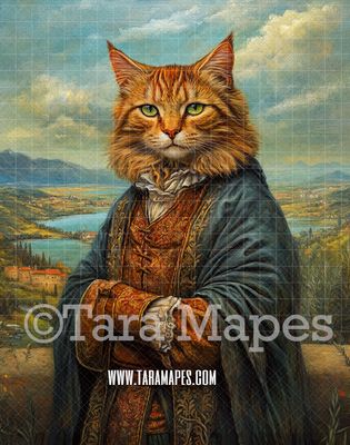 Renaissance Pet Portrait PSD Template- Pet Painting Portrait 09    - Layered PSD Digital Background Backdrop