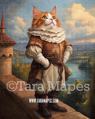 Renaissance Pet Portrait PSD Template- Pet Painting Portrait 13    - Layered PSD Digital Background Backdrop