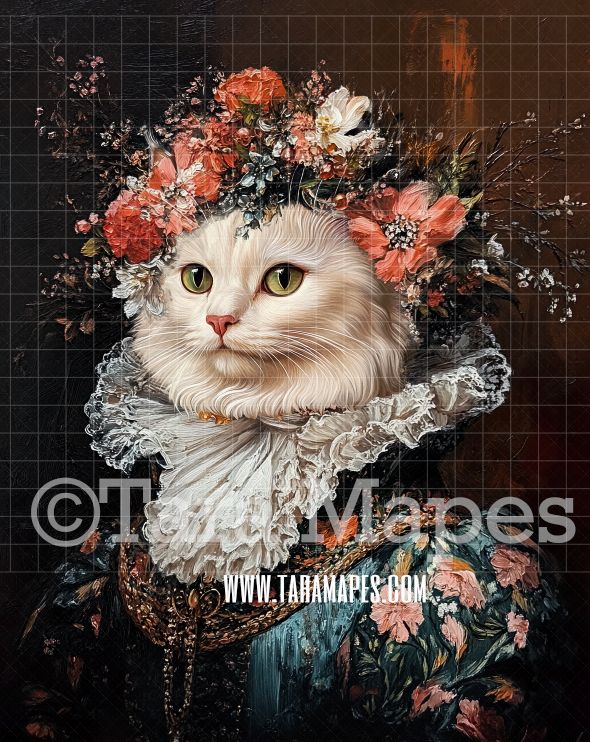 Renaissance Pet Portrait PSD Template- Pet Painting Portrait 15    - Layered PSD Digital Background Backdrop
