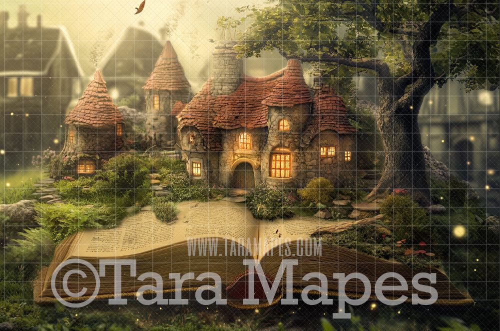 Enchanted Book World Digital Background - Book Tree House Digital Backdrop JPG