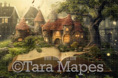 Enchanted Book World Digital Background - Book Tree House Digital Backdrop JPG