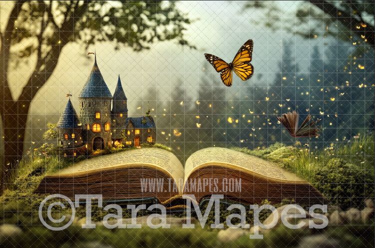 Magic Book Digital Background - Big Book Castle Digital Backdrop JPG