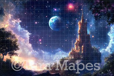 Painterly Space World Digital Background - Alien Planet  Outer space Digital Backdrop
