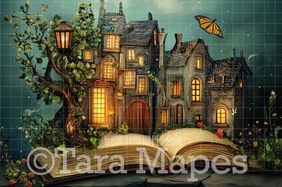 Magic Book House Digital Background - Big Book Home Digital Backdrop JPG