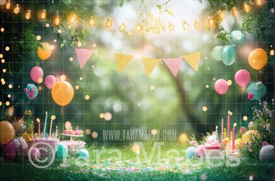 Painterly Birthday Banner Digital Background - Balloons and Banner Digital Background
