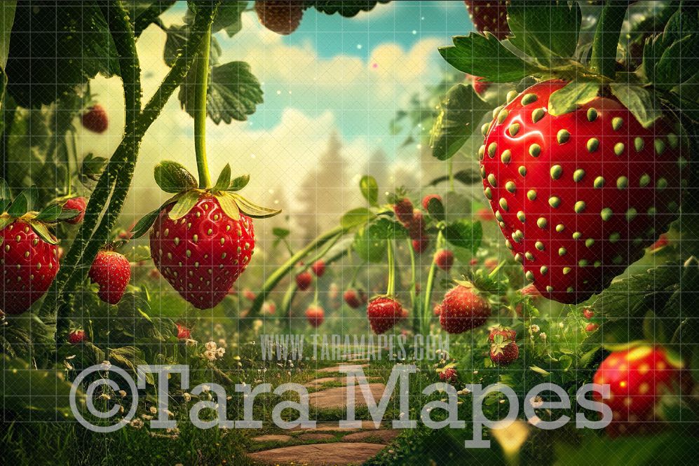 Fantasy Strawberry World Digital Background - Strawberry Digital Backdrop (JPG FILE)