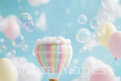 Pastel Balloons and Bubbles Digital Background - Newborn Digital Background