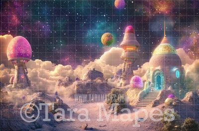 Painterly Space World Digital Background - Alien Planet  Outer space Digital Backdrop