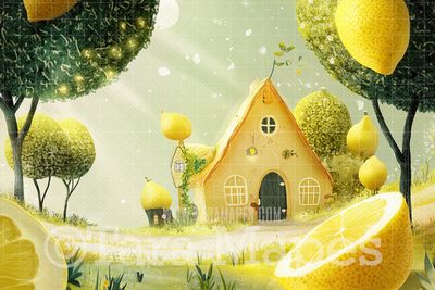 Illustrated Style Lemon World Digital Background - Lemon Digital Backdrop (JPG FILE)