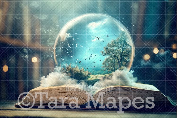 Magic Book Globe Digital Background - Book Lover Digital Backdrop JPG