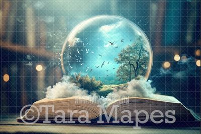 Magic Book Globe Digital Background - Book Lover Digital Backdrop JPG
