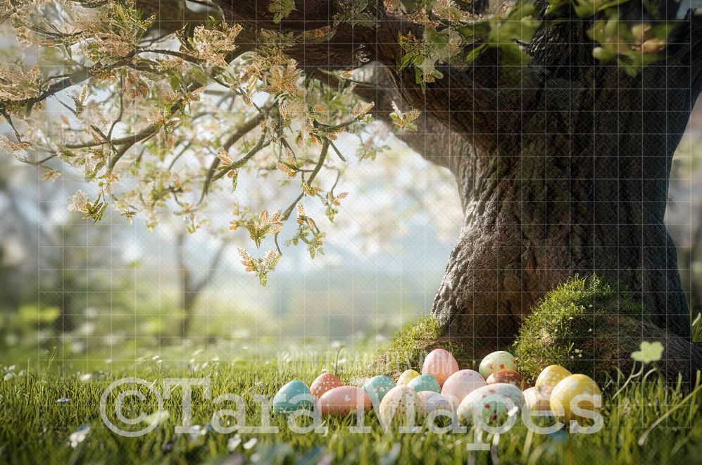 Easter  Tree Digital Backdrop - Easter Spring Digital Background - Easter Egg Digital Background